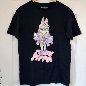 Girls' Black Graphic Tee with Pastel Character